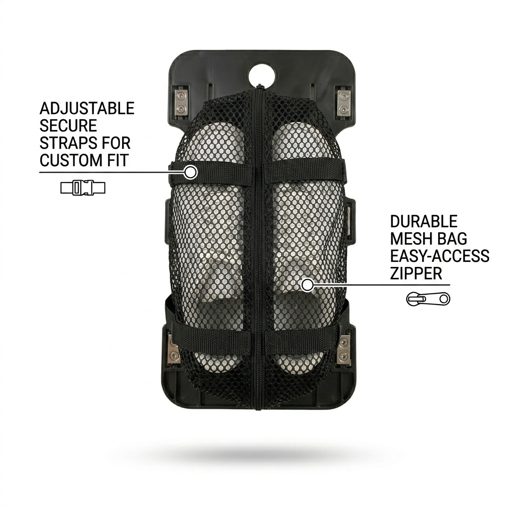 SHOONOISE device with sneakers strapped in, ready for the washer